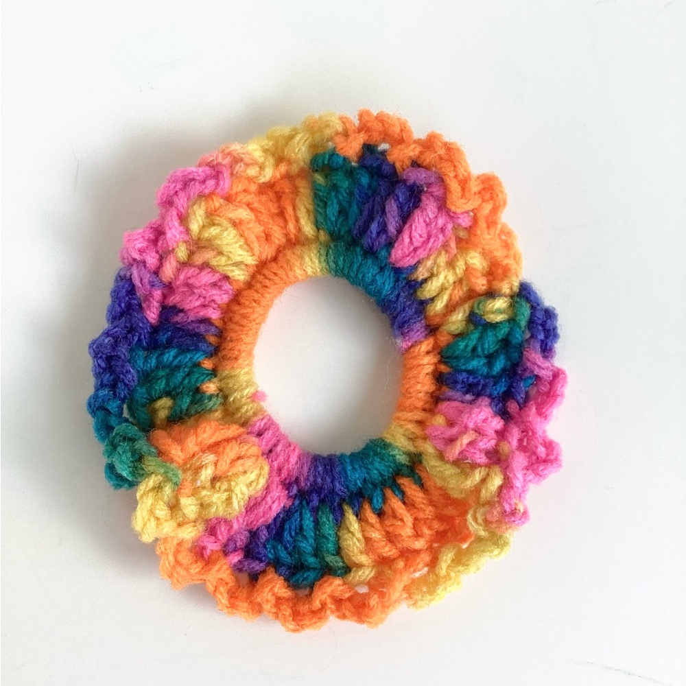 Hair Scrunchy Set Hand Crafted Colorful Spring Summer Crochet Purple Green - Picture 6 of 13